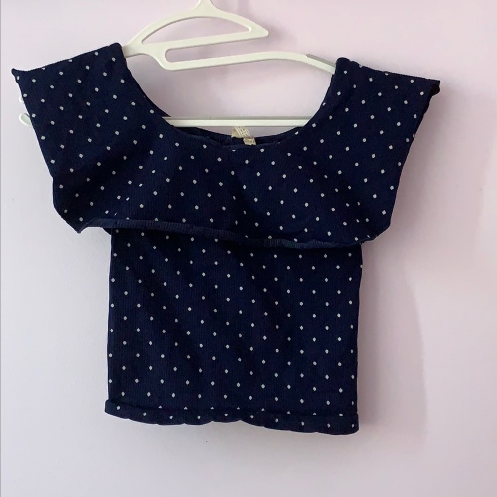 NWOT Blue polka dot off the shoulder shirt
